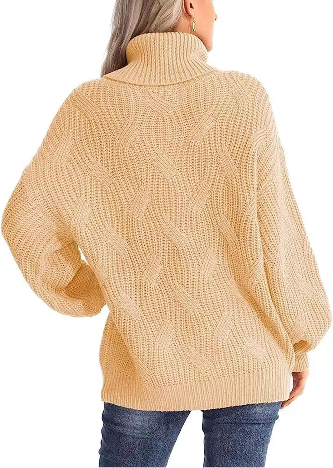 Oversized Turtleneck Sweater Women Mock Neck Long Sleeve Chunky Knit Sweaters Cozy Cowl High Neck Knitted Jumper Top