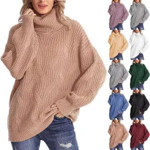 Oversized Turtleneck Sweater Women Mock Neck Long Sleeve Chunky Knit Sweaters Cozy Cowl High Neck Knitted Jumper Top
