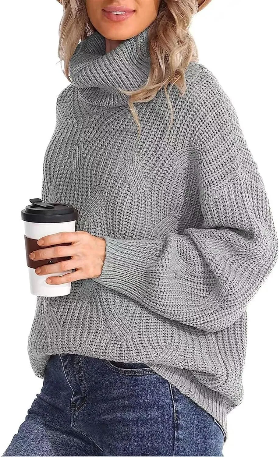 Oversized Turtleneck Sweater Women Mock Neck Long Sleeve Chunky Knit Sweaters Cozy Cowl High Neck Knitted Jumper Top