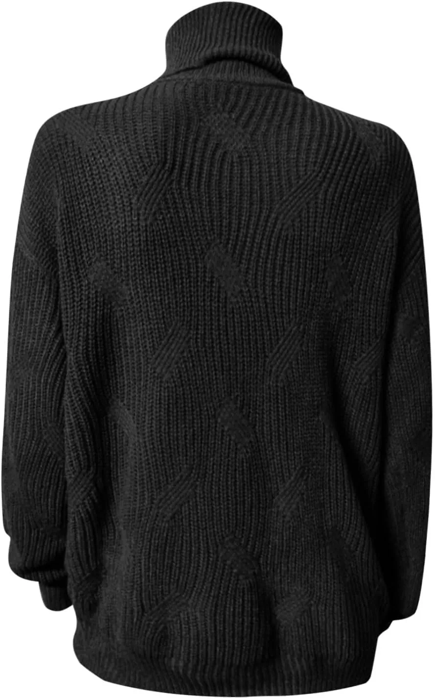 Oversized Turtleneck Sweater Women Mock Neck Long Sleeve Chunky Knit Sweaters Cozy Cowl High Neck Knitted Jumper Top