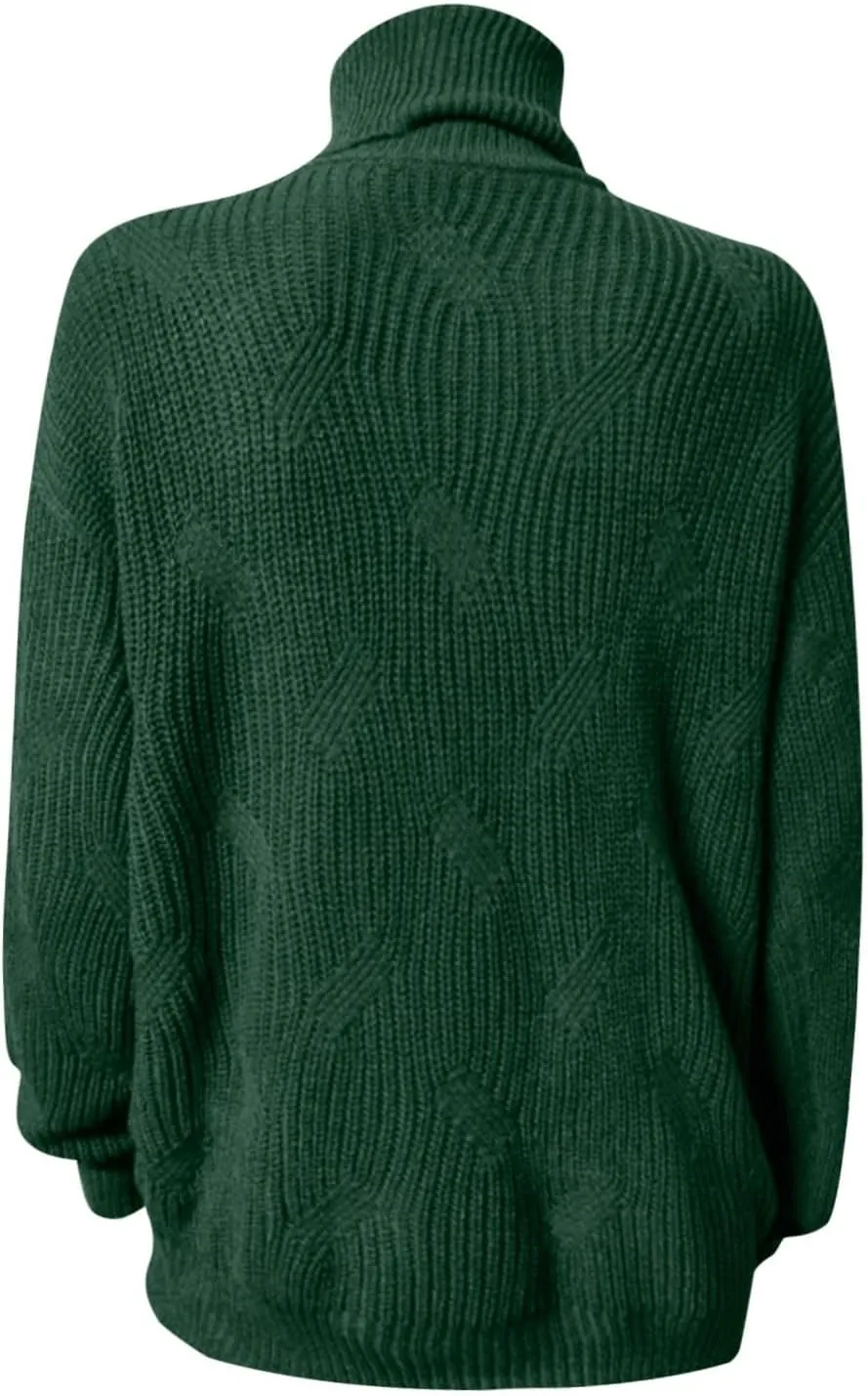 Oversized Turtleneck Sweater Women Mock Neck Long Sleeve Chunky Knit Sweaters Cozy Cowl High Neck Knitted Jumper Top
