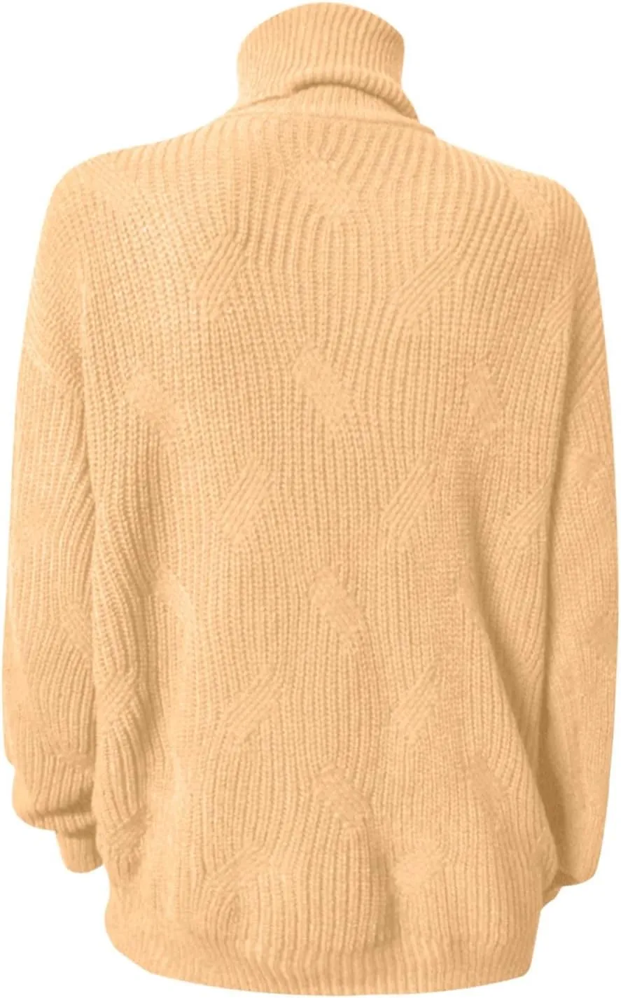 Oversized Turtleneck Sweater Women Mock Neck Long Sleeve Chunky Knit Sweaters Cozy Cowl High Neck Knitted Jumper Top