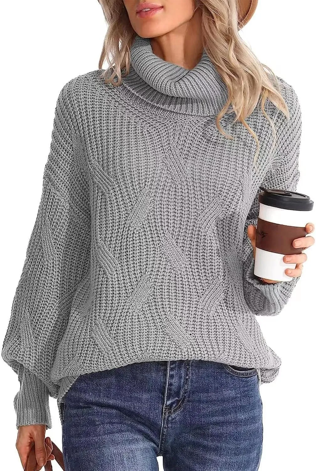 Oversized Turtleneck Sweater Women Mock Neck Long Sleeve Chunky Knit Sweaters Cozy Cowl High Neck Knitted Jumper Top