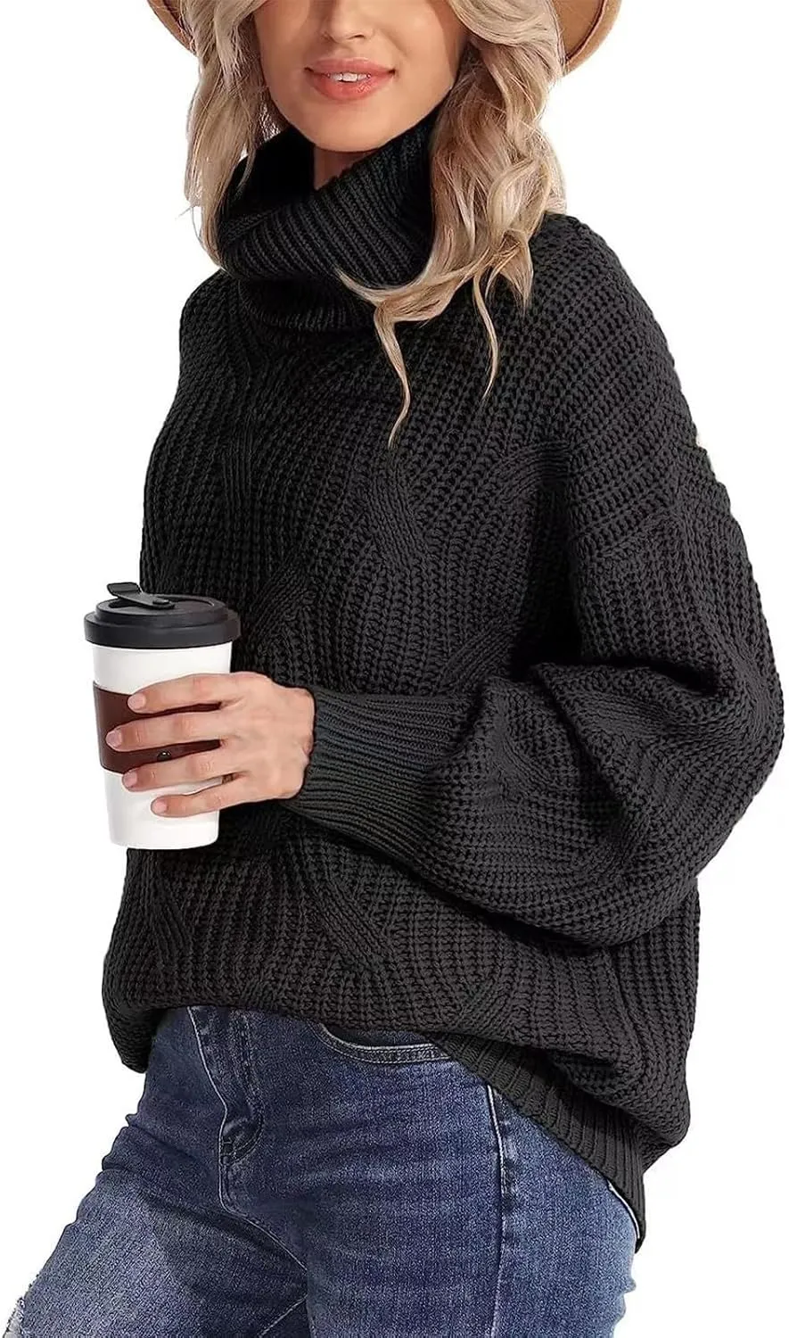 Oversized Turtleneck Sweater Women Mock Neck Long Sleeve Chunky Knit Sweaters Cozy Cowl High Neck Knitted Jumper Top