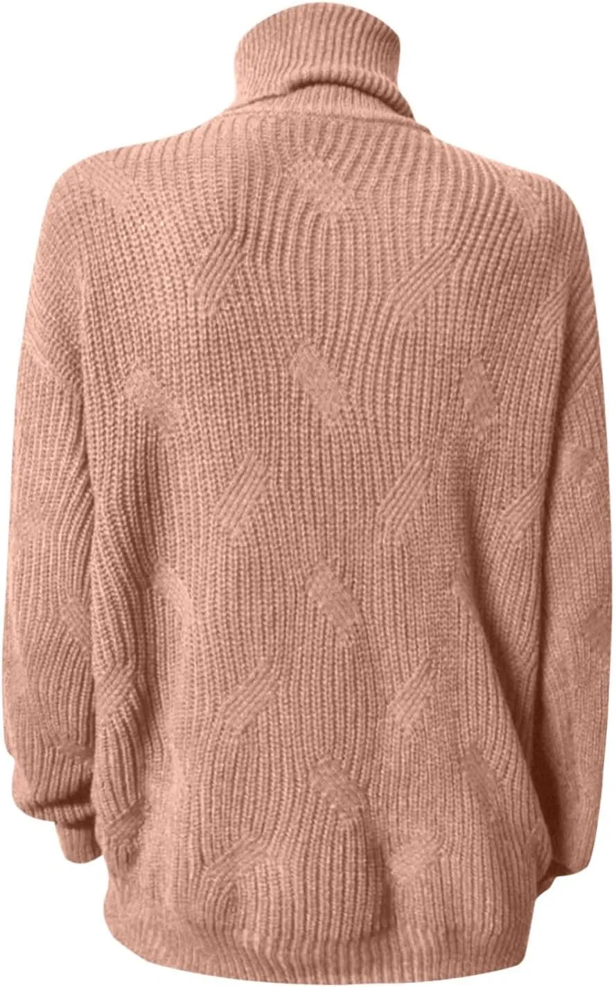 Oversized Turtleneck Sweater Women Mock Neck Long Sleeve Chunky Knit Sweaters Cozy Cowl High Neck Knitted Jumper Top