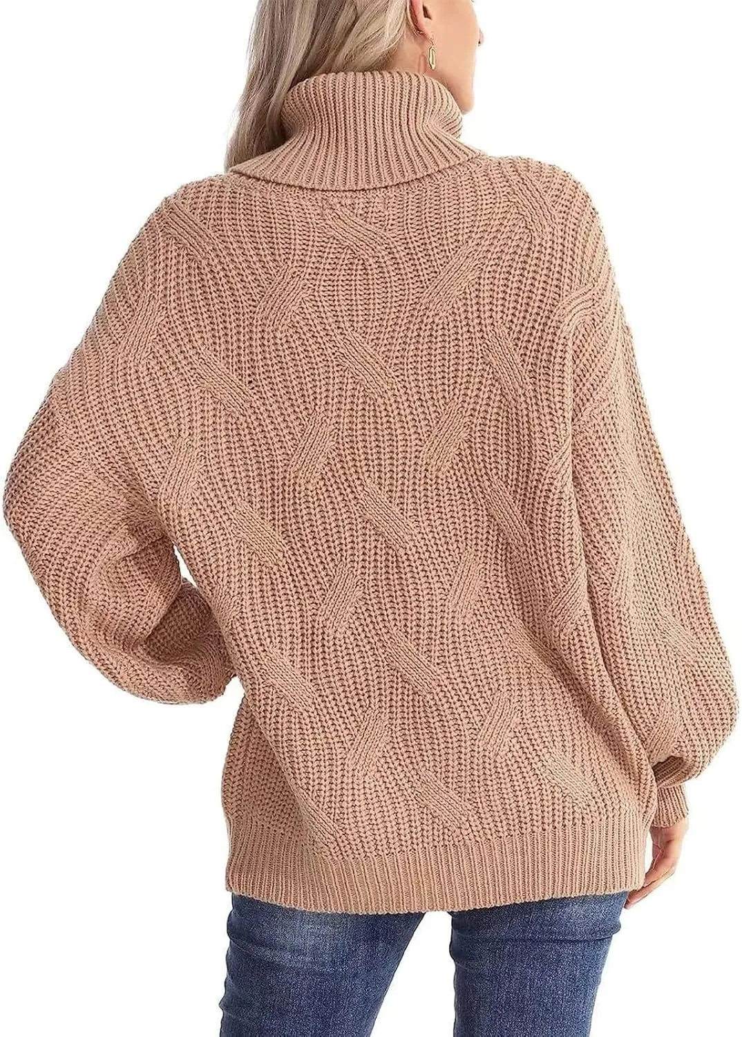 Oversized Turtleneck Sweater Women Mock Neck Long Sleeve Chunky Knit Sweaters Cozy Cowl High Neck Knitted Jumper Top