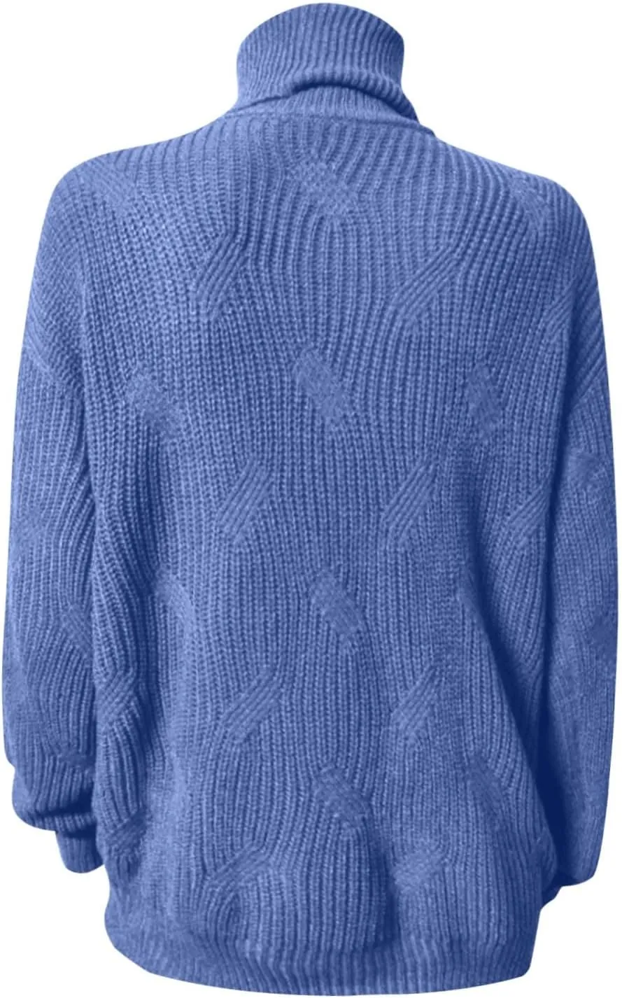 Oversized Turtleneck Sweater Women Mock Neck Long Sleeve Chunky Knit Sweaters Cozy Cowl High Neck Knitted Jumper Top