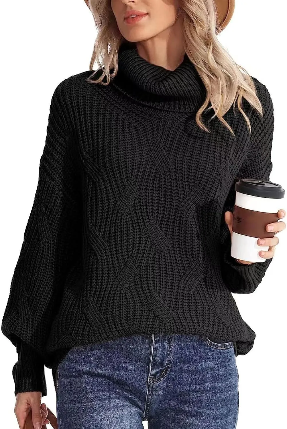 Oversized Turtleneck Sweater Women Mock Neck Long Sleeve Chunky Knit Sweaters Cozy Cowl High Neck Knitted Jumper Top