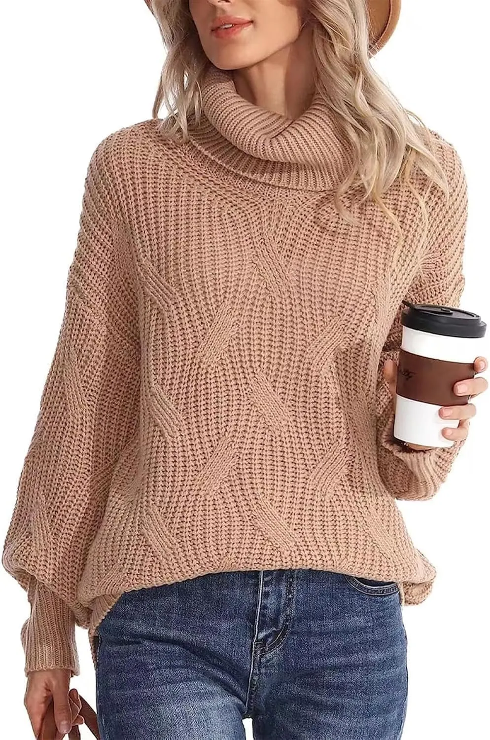Oversized Turtleneck Sweater Women Mock Neck Long Sleeve Chunky Knit Sweaters Cozy Cowl High Neck Knitted Jumper Top