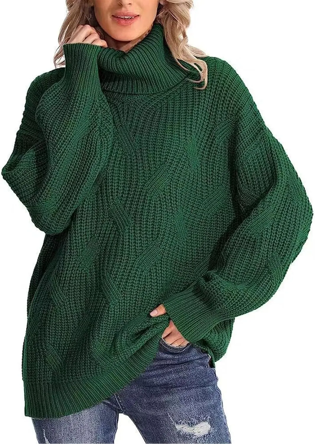 Oversized Turtleneck Sweater Women Mock Neck Long Sleeve Chunky Knit Sweaters Cozy Cowl High Neck Knitted Jumper Top