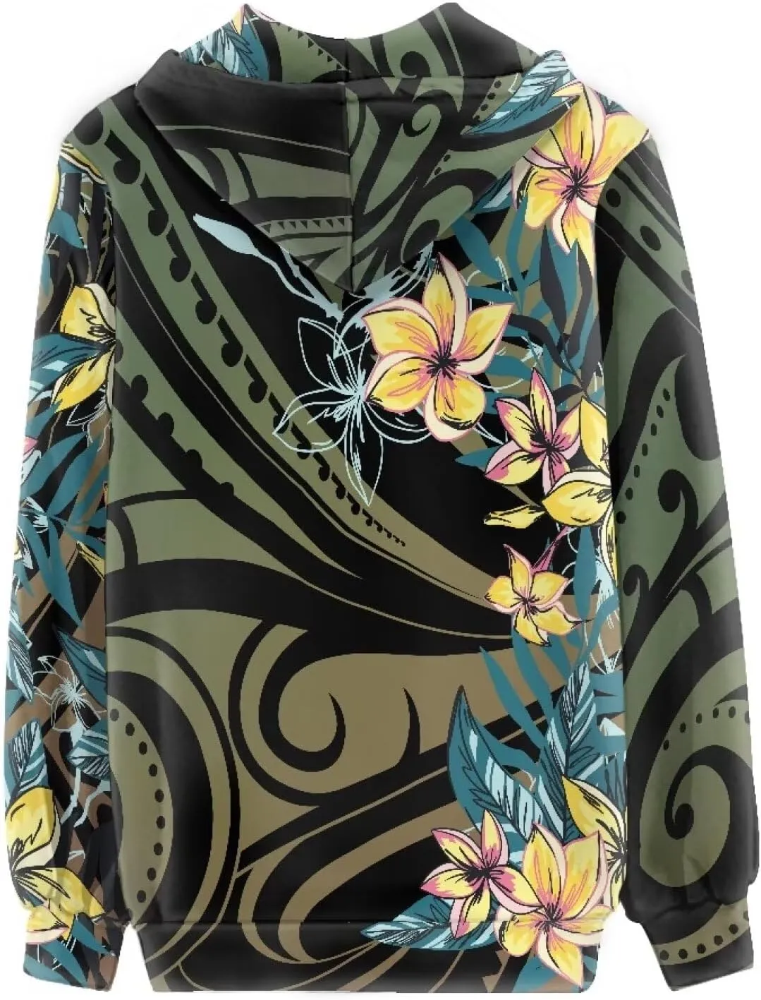 Pacific Island Art Tribal Zip Up Hoodie for Women Casual Polynesian Samoan Traditional Hooded Sweatshirt Jacket