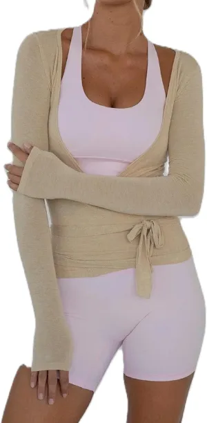 Pilates Ballet Wrap Tops for Women Y2K Long Sleeve Tie Front Yoga Shirts Slim Fit V Neck Bandage Workout Tops