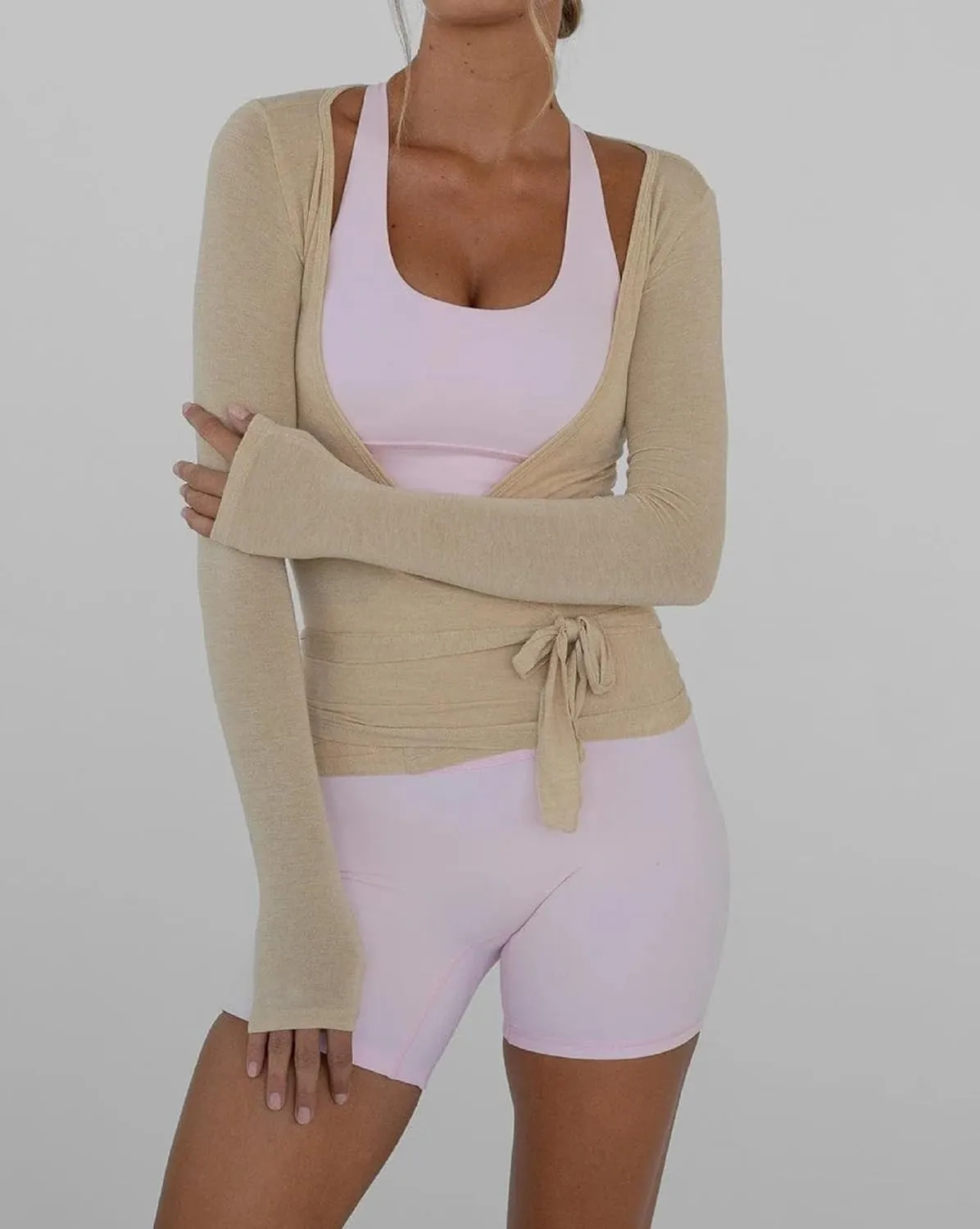 Pilates Ballet Wrap Tops for Women Y2K Long Sleeve Tie Front Yoga Shirts Slim Fit V Neck Bandage Workout Tops