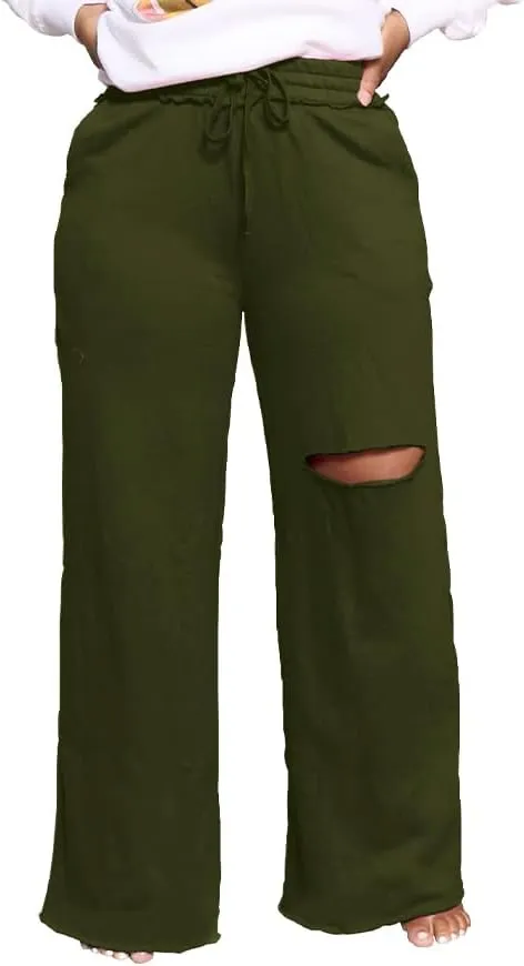 PINSV Wide Leg Pants for Women Drawstring Baggy Casual Sweatpants