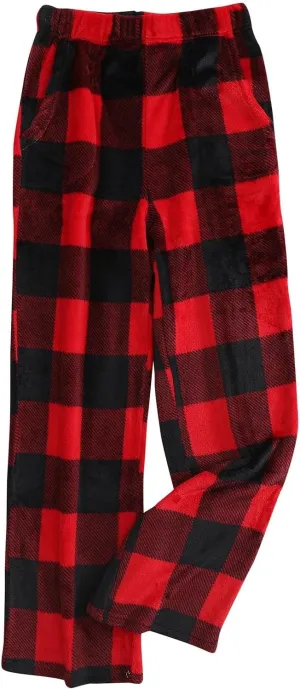 Plaid Pajama Pants Women Soft Flannel Wide Leg Lounge Pants with Pockets Elastic Waist Casual Comfy Trousers Pants