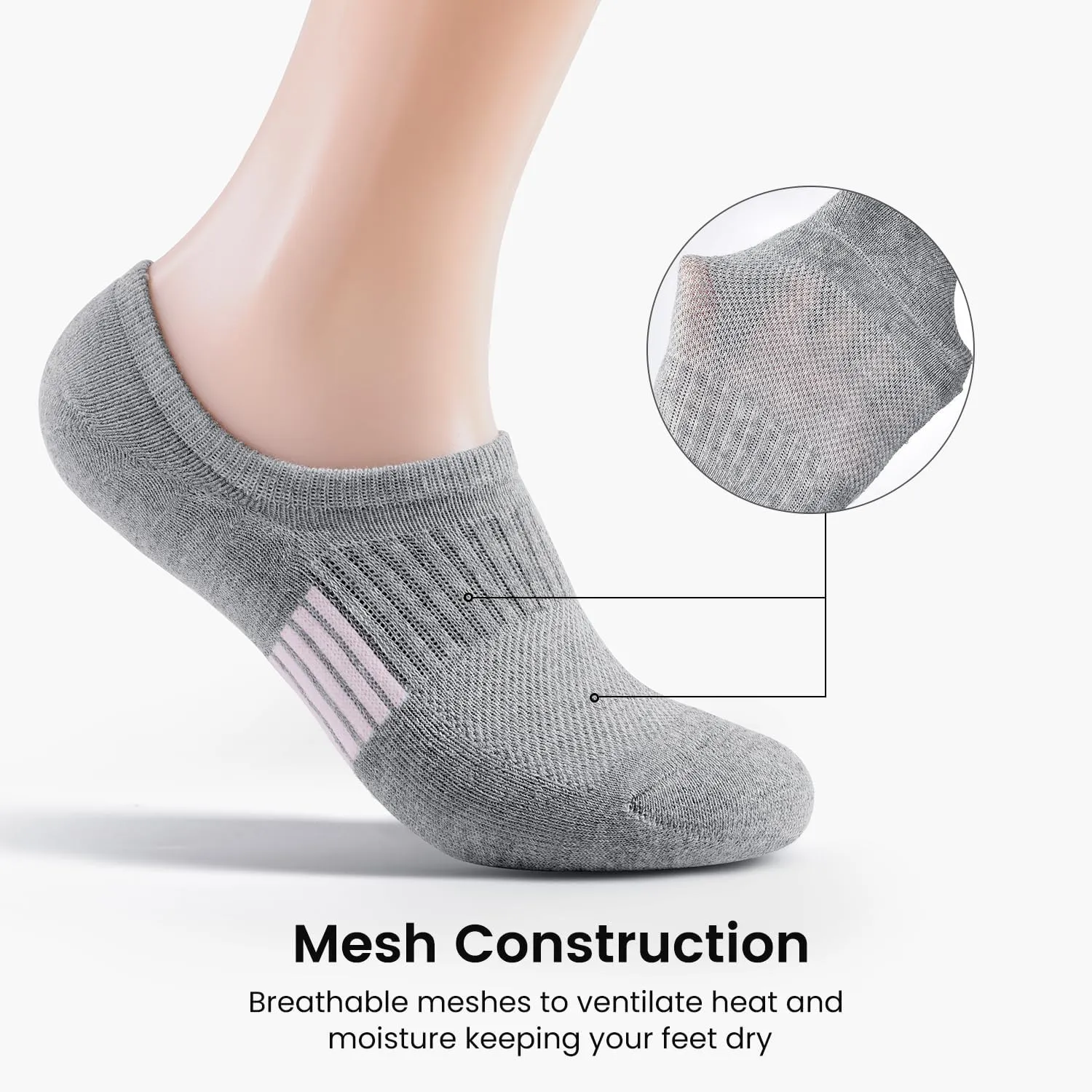 Pleneal No Show Socks for Women, Cushioned Low Cut Athletic Ankle Socks, Non Slip Invisible Running Socks
