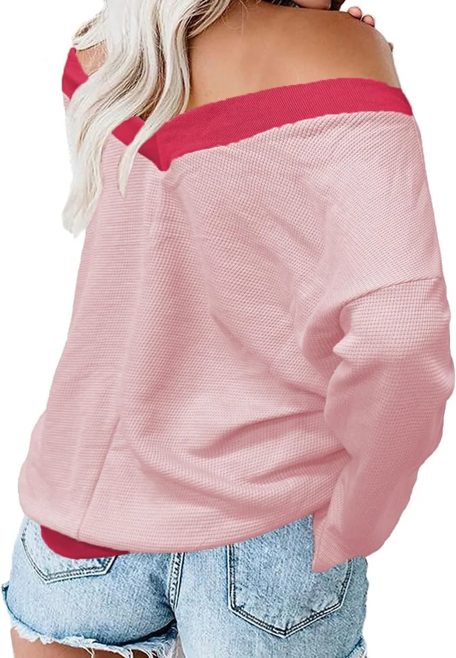 Plus-Size-Sweaters for Women Long Sleeve Waffle Knit V Neck Pullover Tops 1X-5X