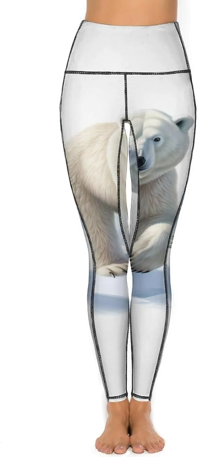 Polar Bear White Women's Yoga Pants Leggings with Pockets High Waist Compression Workout Pants