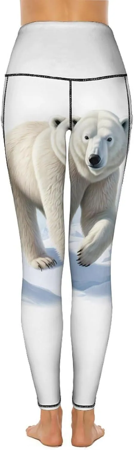 Polar Bear White Women's Yoga Pants Leggings with Pockets High Waist Compression Workout Pants