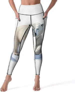 Polar Bear White Women's Yoga Pants Leggings with Pockets High Waist Compression Workout Pants