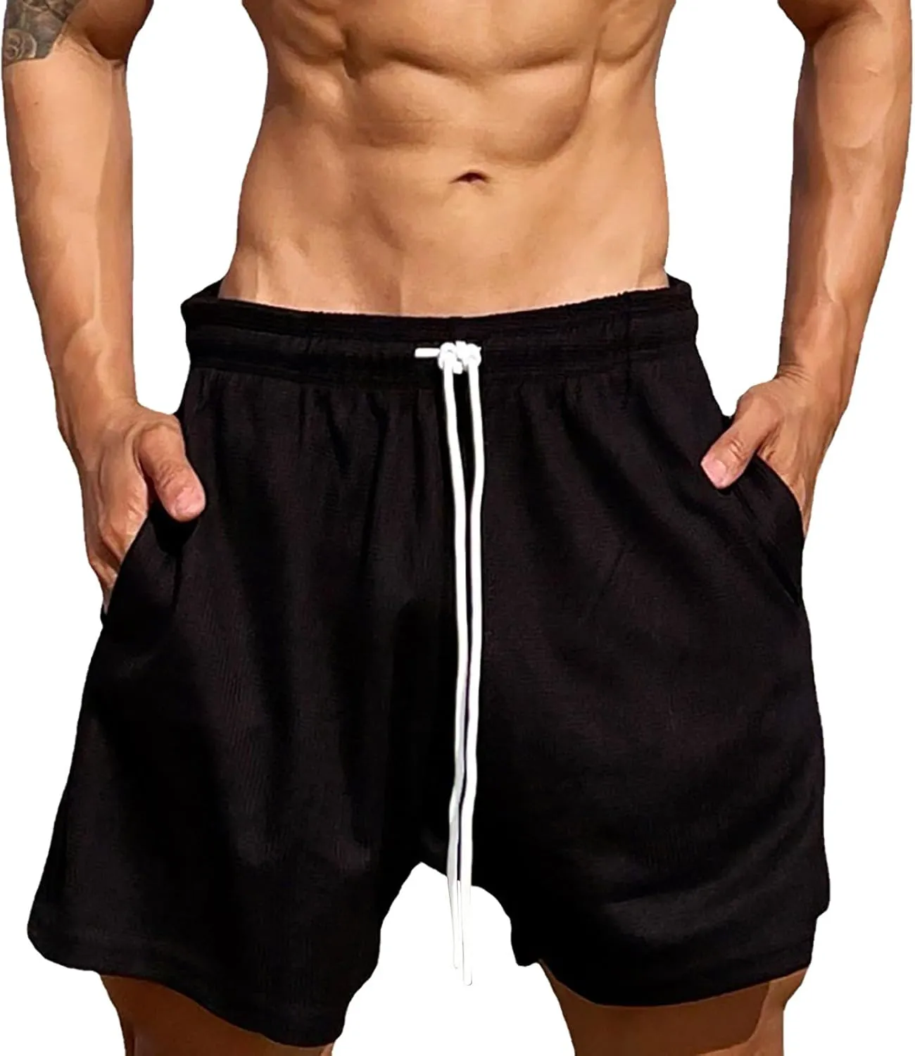 Quick Dry Workout Shorts for Men Lightweight Outdoor Gym Athletic Short Knee Length Travel Golf Camping Casual Running Short