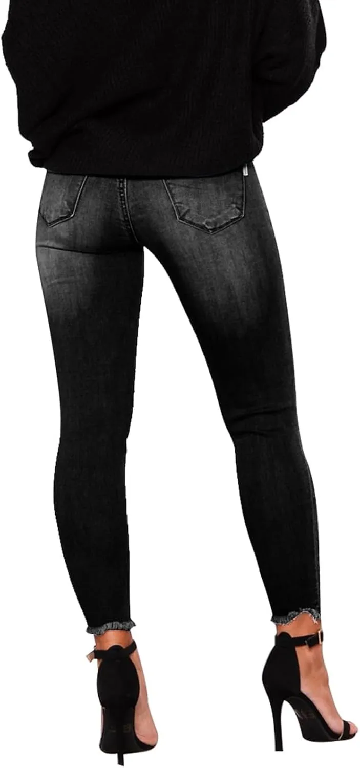 Ripped Jeans Womens Skinny Stretchy High Waisted Plus Size Raw Hem Denim Boyfriend Butt Lifting Jeggings with Pockets