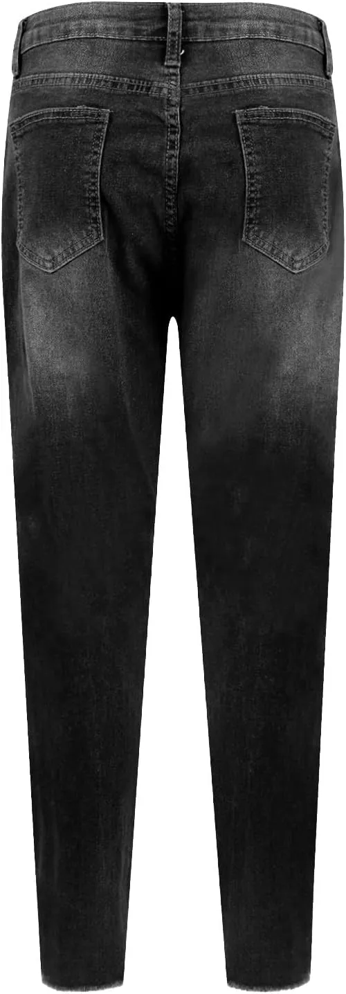 Ripped Jeans Womens Skinny Stretchy High Waisted Plus Size Raw Hem Denim Boyfriend Butt Lifting Jeggings with Pockets