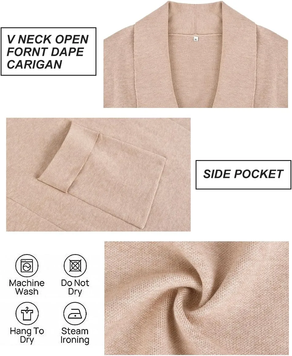 RITERA Plus Size Cardigan Sweaters for Women Long Sleeve Open Front Lapel Collar Jacket Pocket Winter Coatigan XL-5XL