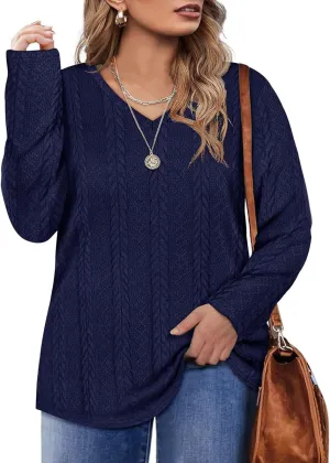 RITERA Plus Size Sweaters for Women Long Sleeve V Neck Cable Sweatershirts Fall Pullover Knitted Tops Oversize XL-5XL 14W-28W