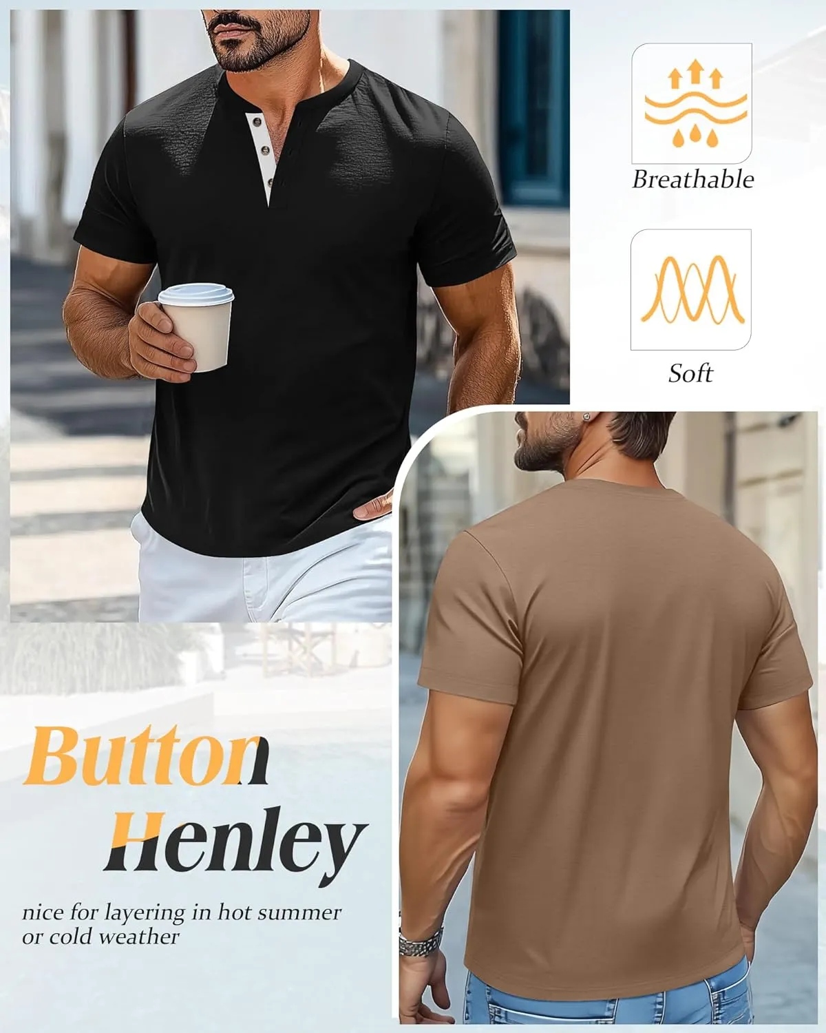 Riyiper 3 Pack Men's Henley T-Shirts Short Sleeve Pocket Cotton Classic Tops Casual Basic Tees with Button Summer Trendy