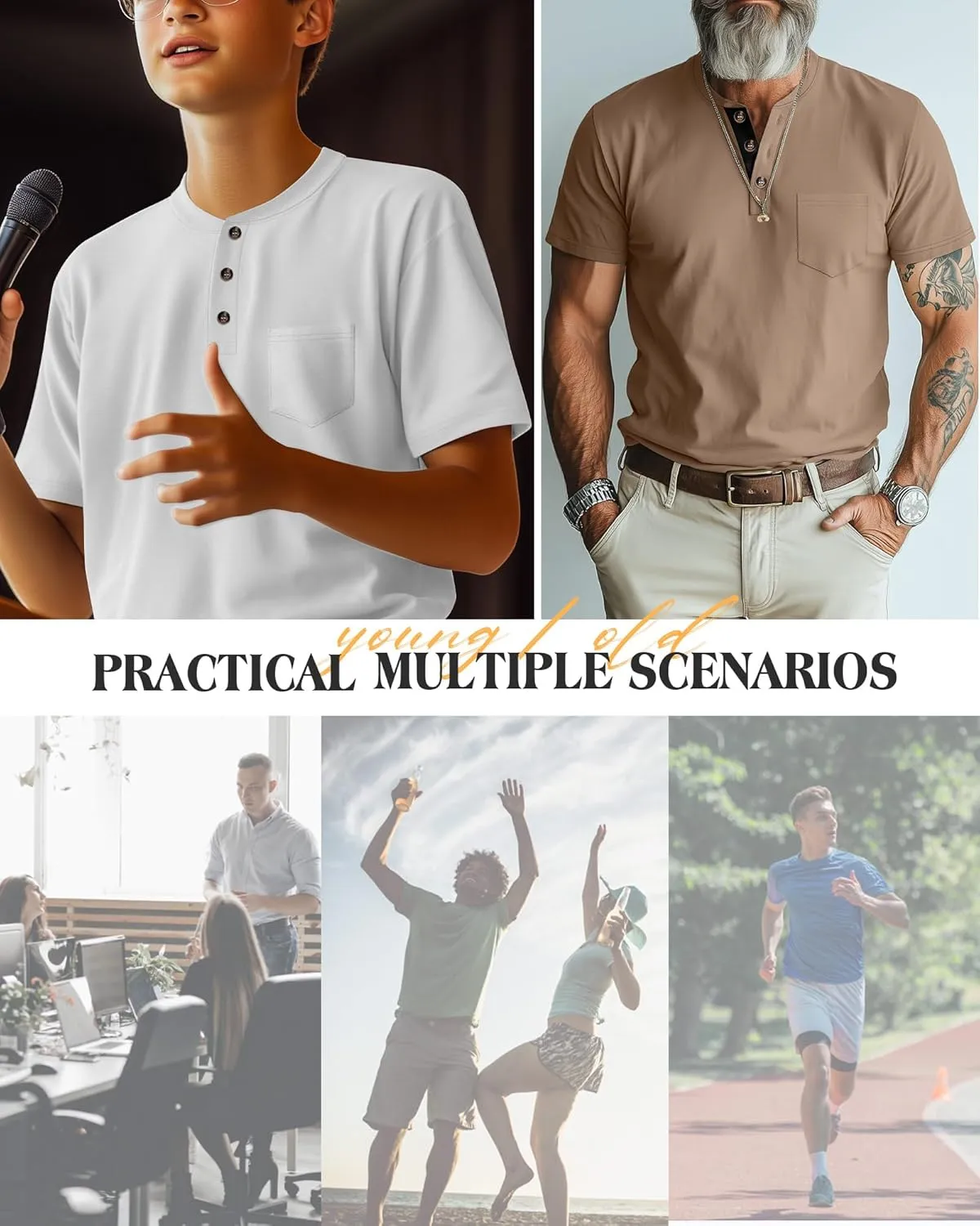 Riyiper 3 Pack Men's Henley T-Shirts Short Sleeve Pocket Cotton Classic Tops Casual Basic Tees with Button Summer Trendy