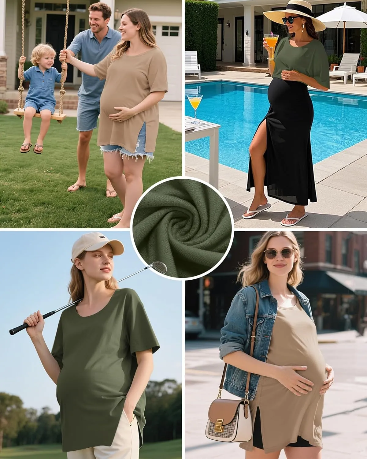 Riyiper 3 Pack Women's Maternity Shirts Cotton Summer Clothes Tunic Split Side Pregnancy Tops Round Neck Oversized Blouse