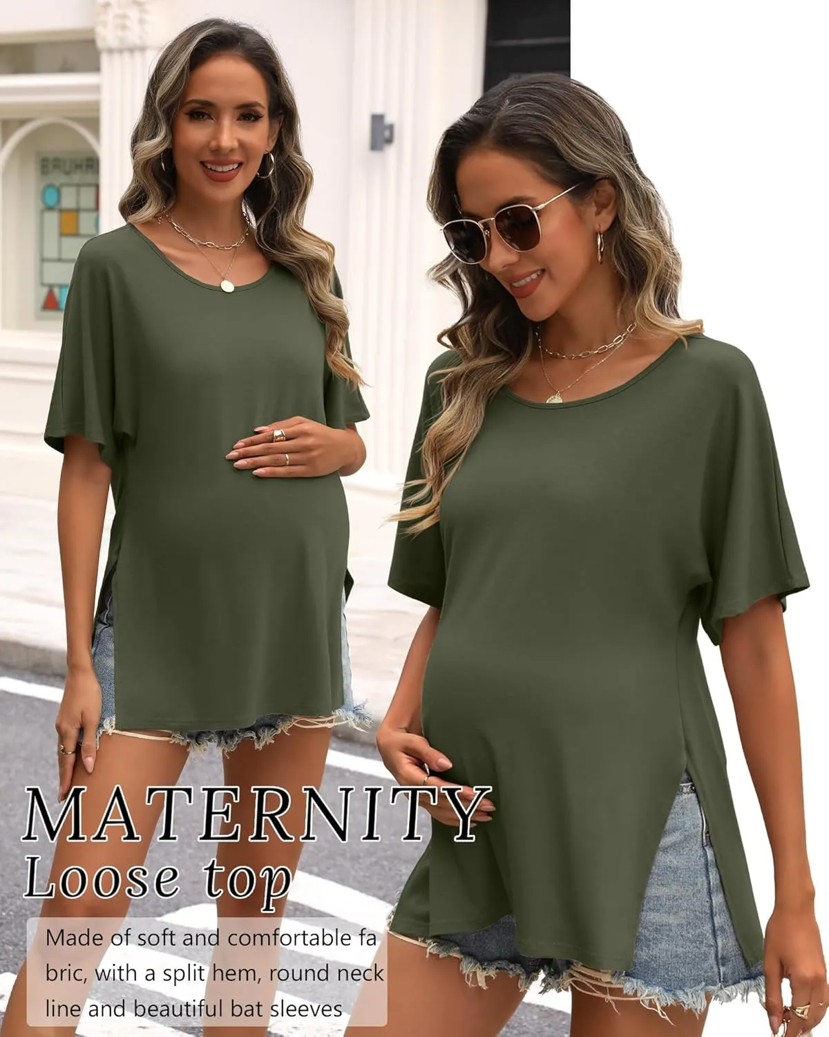 Riyiper 3 Pack Women's Maternity Shirts Cotton Summer Clothes Tunic Split Side Pregnancy Tops Round Neck Oversized Blouse
