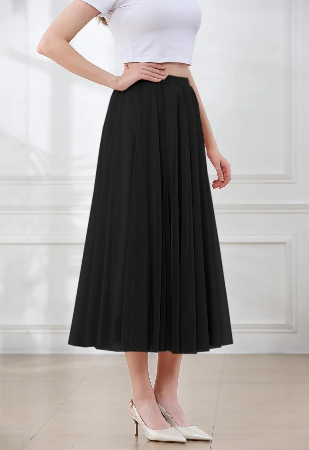 SANGTREE Women's Tutu Tulle A-Line Layered Mesh Midi Skirt, US XS - US 2XL