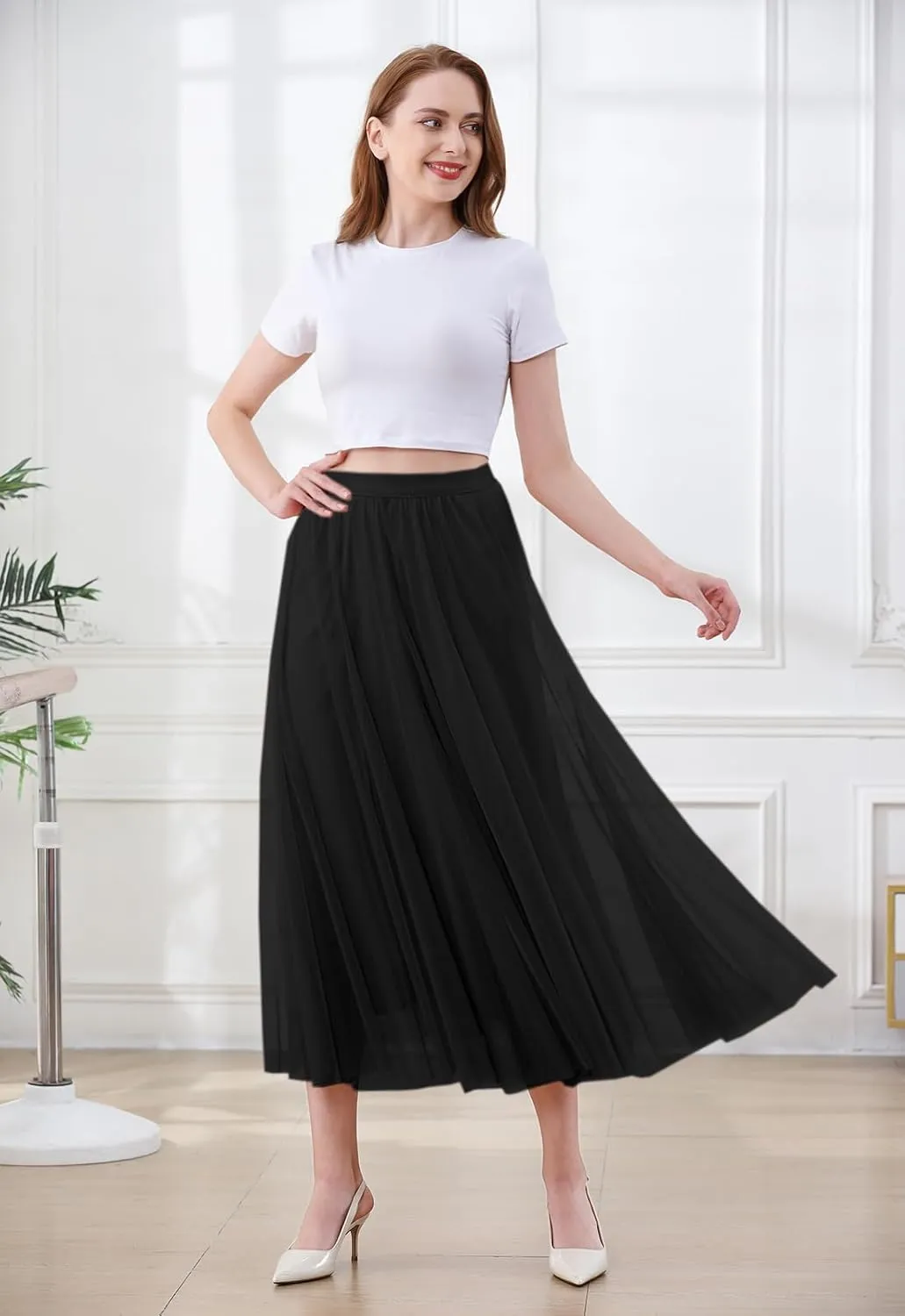 SANGTREE Women's Tutu Tulle A-Line Layered Mesh Midi Skirt, US XS - US 2XL