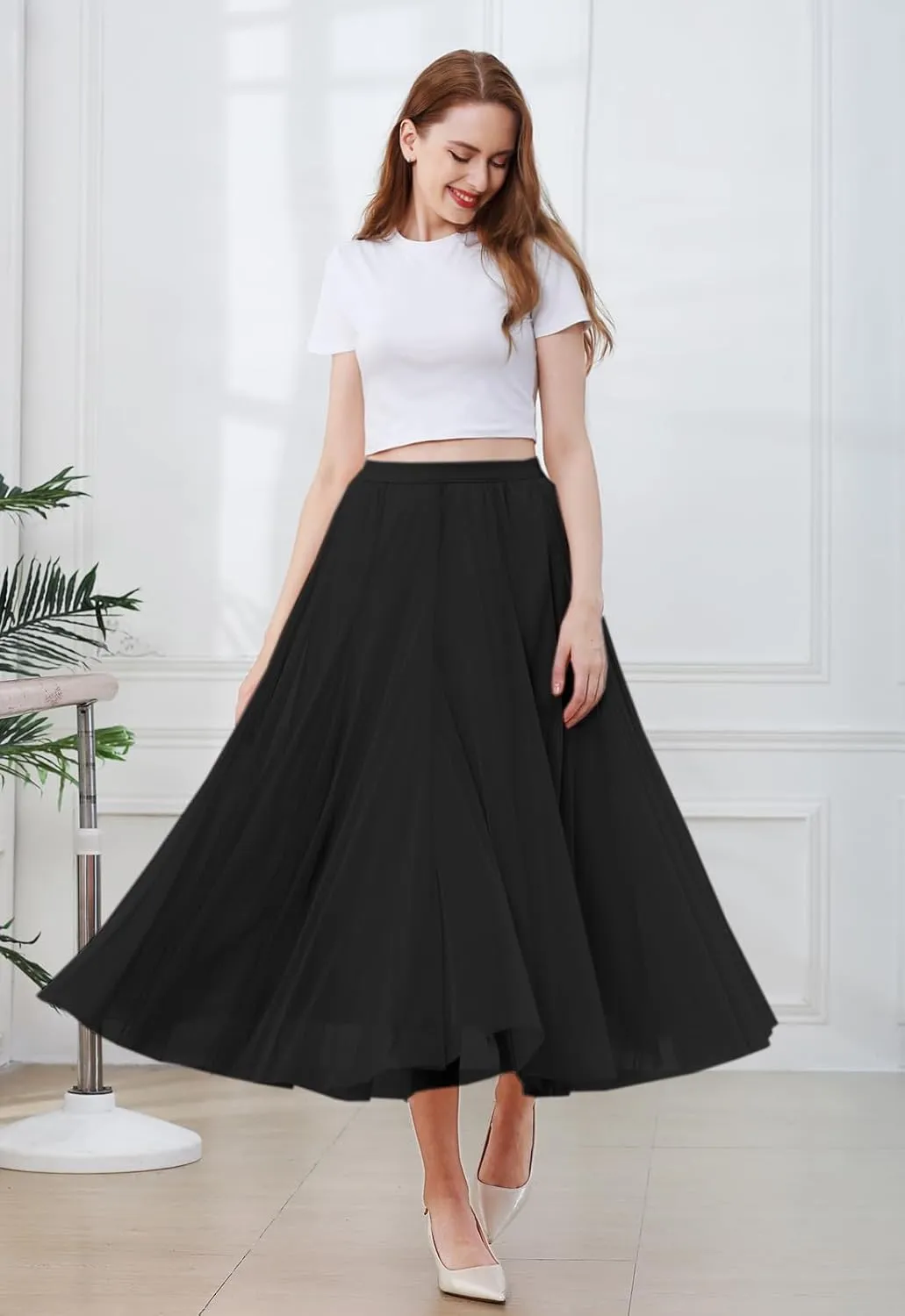 SANGTREE Women's Tutu Tulle A-Line Layered Mesh Midi Skirt, US XS - US 2XL