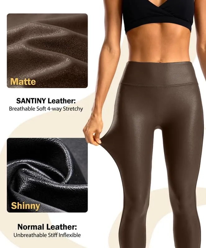 SANTINY Women's Faux Leather Leggings 25''/27''/29''-High Waisted Stretch Leather Pants Pleather Tights for Women