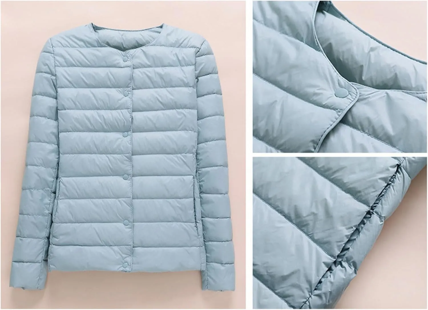 SaoBiiu Women Down Coat Ultralight Collarless Duck Down Jacket Portable Female Padded Parkas Puffer Overcoat