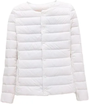 SaoBiiu Women Down Coat Ultralight Collarless Duck Down Jacket Portable Female Padded Parkas Puffer Overcoat