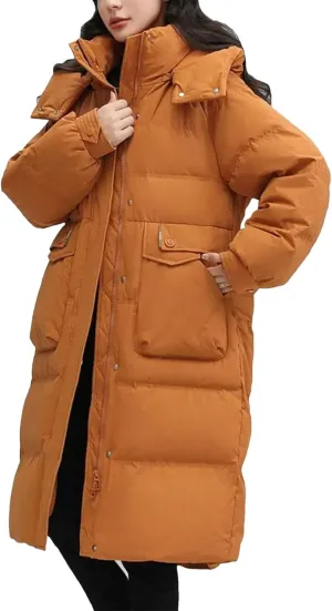 SaoBiiu Women Down Coat Winter Long Female Puffer Jacket Hooded Windproof Thick Parka Overcoat