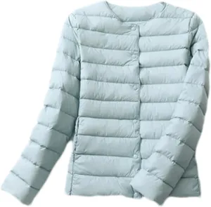 SaoBiiu Women Reversible Ultralight Puffer Jacket Collarless Duck Down Coat Female Portable Windproof Parkas