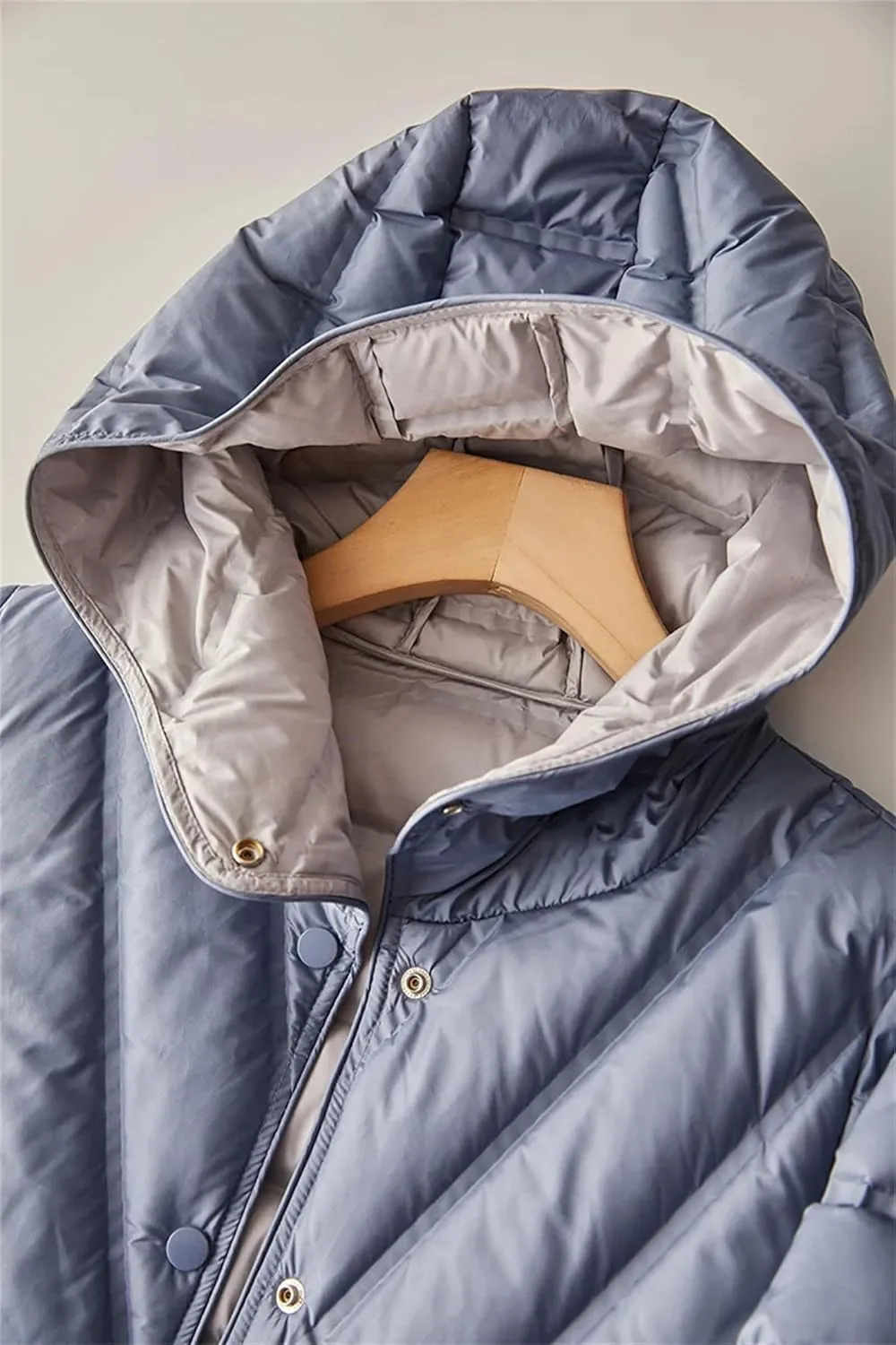 SaoBiiu Women Ultra Light Down Jacket Double Sided Puffer Coat With Hooded Casual Short Reversible Parkas