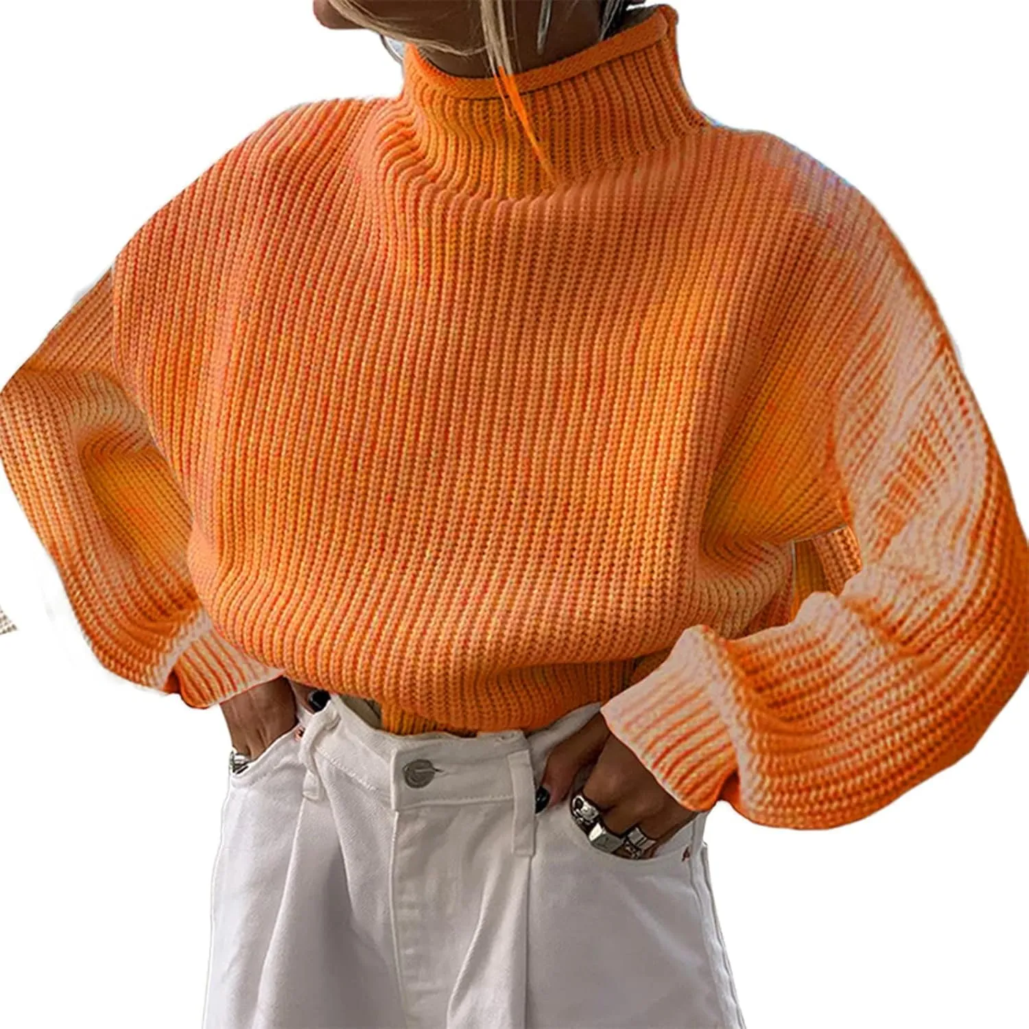 Sastianaen Women's Turtleneck Oversized Sweaters Long Sleeve Solid Pullover Loose Casual Chunky Knit Jumper
