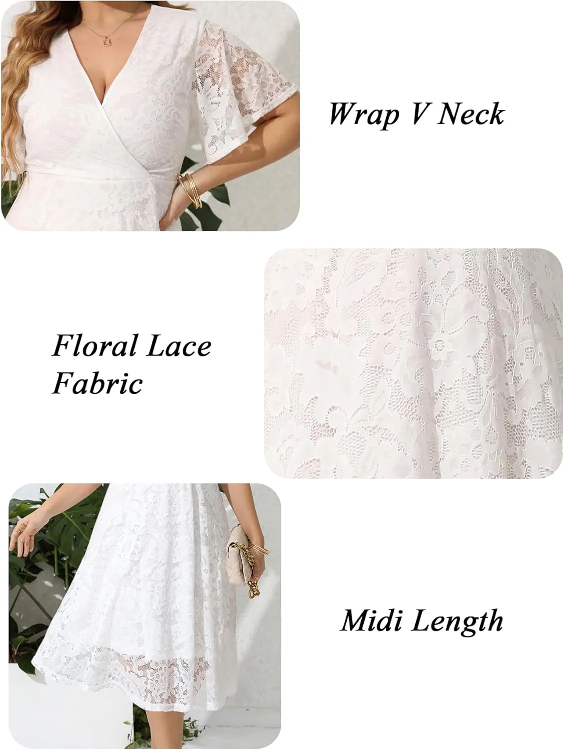 SCOMCHIC Women Plus Size Lace Cocktail Dresses Faux Wrap V Neck Short Sleeve Flowy A Line Wedding Guest Midi Dress