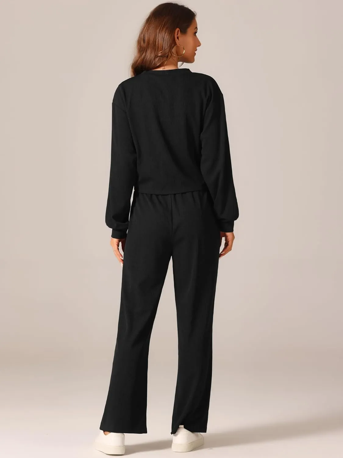 Seta T Women's Two Piece Outfits Sweatsuit Set Front Cropped Sweatshirt Wide Leg Sweatpant Tracksuit Lounge Sets