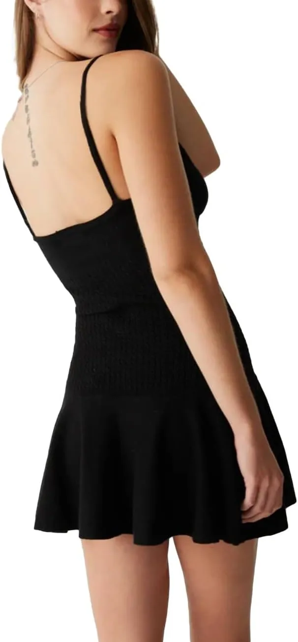 Sexy Sling Dress for Women V-Neck Backless Flower Knit Pleated Beach Casual Vacation Party Mini Dresses