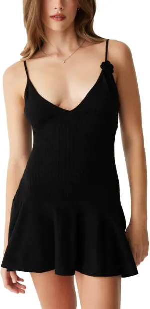 Sexy Sling Dress for Women V-Neck Backless Flower Knit Pleated Beach Casual Vacation Party Mini Dresses