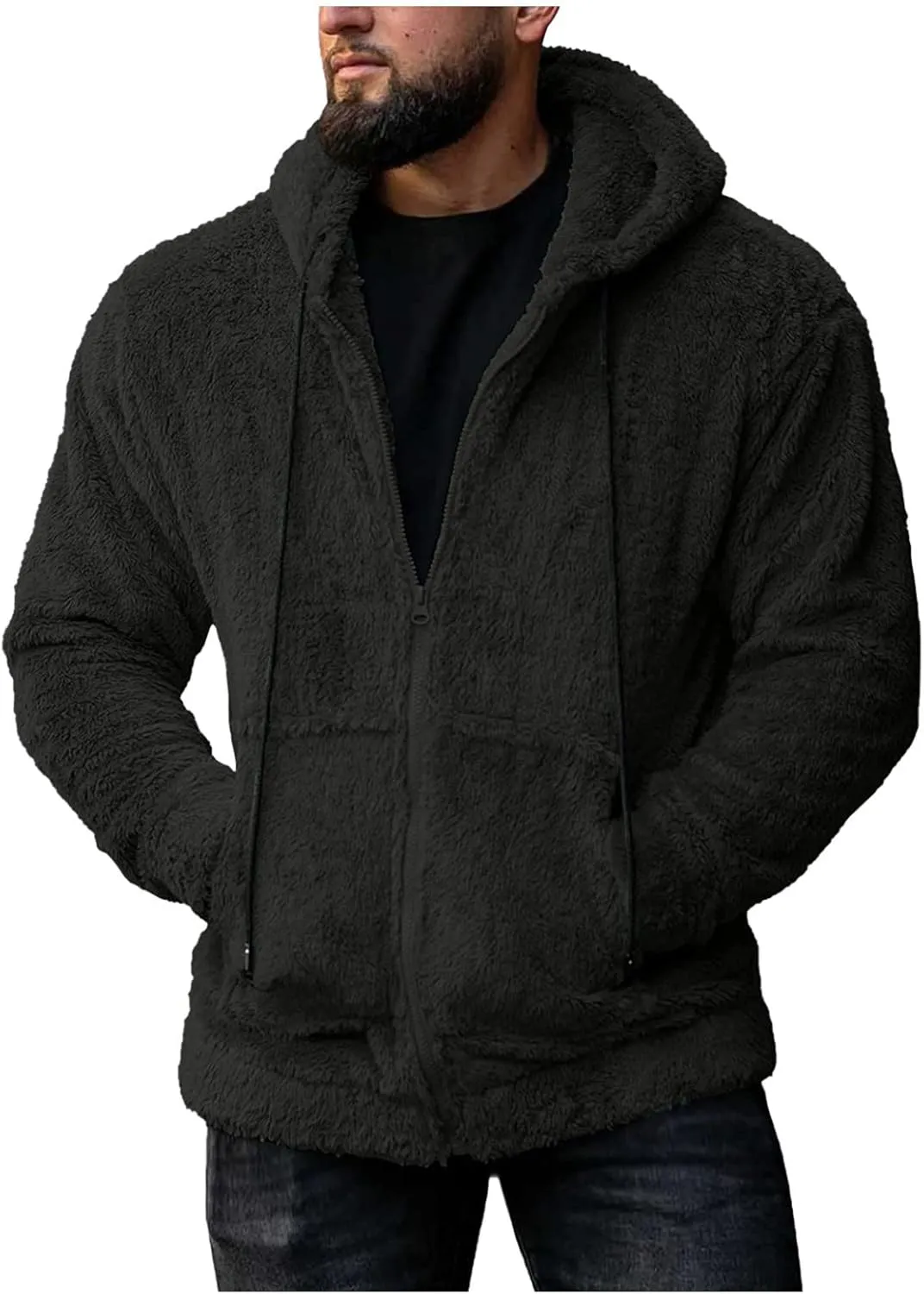 Sherpa Fleece Hoodies for Men Full Zip Hoodie Winter Sweatshirt Fleece Hood Lined Warm Jacket Mens Hooded Active Jackets