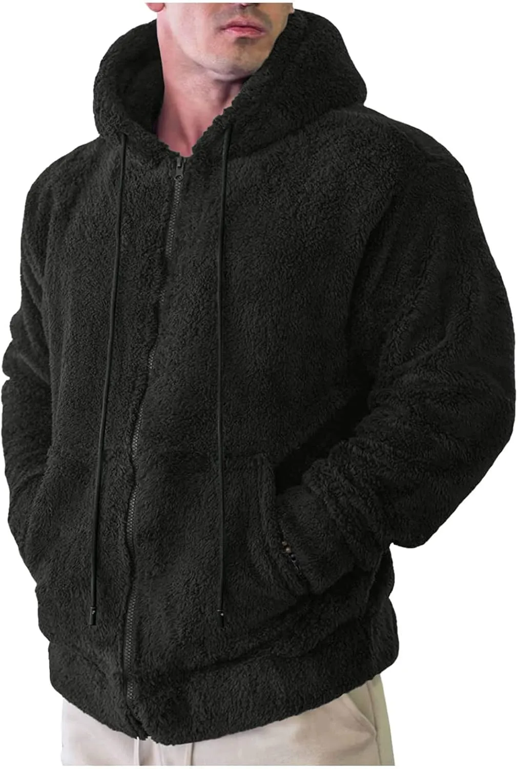 Sherpa Fleece Hoodies for Men Full Zip Hoodie Winter Sweatshirt Fleece Hood Lined Warm Jacket Mens Hooded Active Jackets