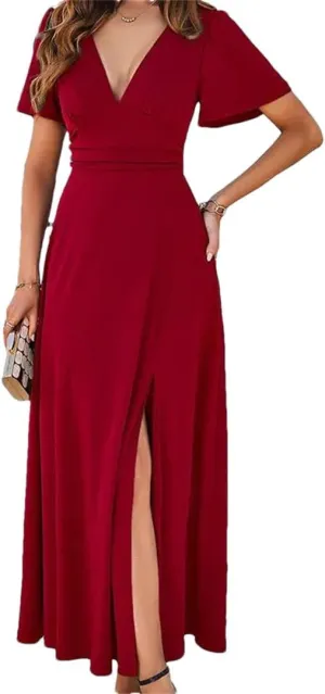 Short Sleeve Ruched Slim Fit Dress Women Deep V-Neck Summer Elegant Party Mini Dresses